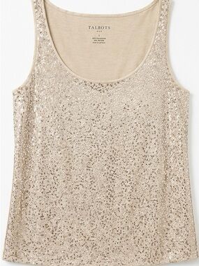 Talbots Champagne Sequin Tank Top Size Small Elegant Sleeveless Blouse